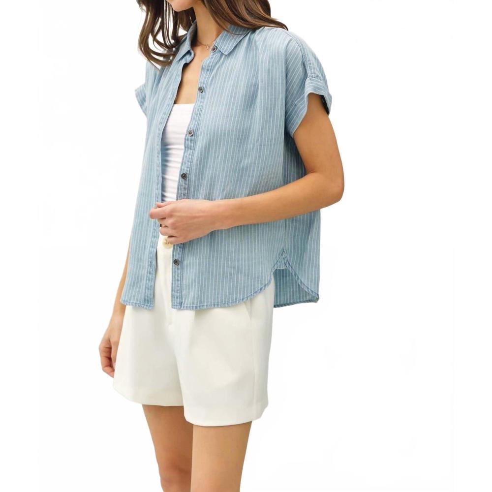NEW BE COOL tencel button up top in blue - Picture 3 of 5
